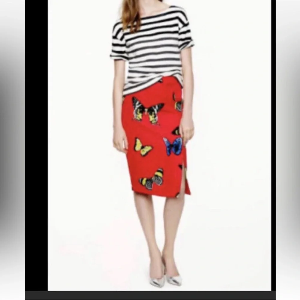 J.Crew collection Monarch Butterfly Skirt Sz 2 Poppy Orange Red EUC
